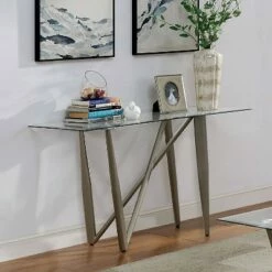 Escalon Sofa Table with Glass Top Champagne - miBasics