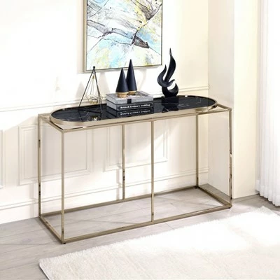 Denban Faux Marble Sofa Table - miBasics White Marble/champagne 3 Denban Faux Marble Sofa Table - miBasics White Marble/champagne