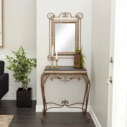 Olivia & May Set of 2 Traditional Iron Console Tables with Mirror Bronze - Olivia & May