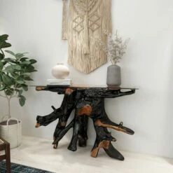 Olivia & May Contemporary Teak Wood Console Table Gold - Olivia & May -Console Tables Sales unnamed file 4889