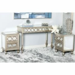 Olivia & May Set of 3 Glam Mirrored Wood Console Tables Silver - Olivia & May