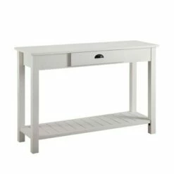 June Rustic Farmhouse Entry Table with Lower Shelf - Saracina Home Brushed White