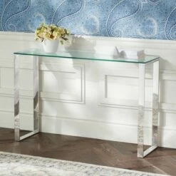 Studio 55D David 47 1/2" Wide Steel And Glass Modern Console Table