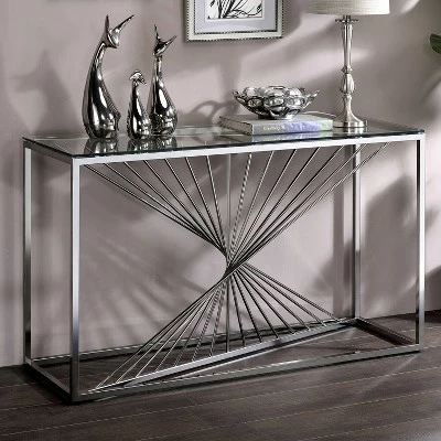 Wondry Geometric Inspired Sofa Table with Glass Top - miBasics Chrome 3 Wondry Geometric Inspired Sofa Table with Glass Top - miBasics Chrome