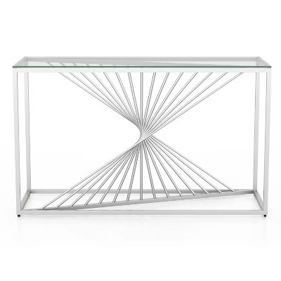 Wondry Geometric Inspired Sofa Table with Glass Top - miBasics Chrome 6 Wondry Geometric Inspired Sofa Table with Glass Top - miBasics Chrome - Image 4