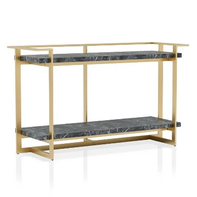 Buntington Faux Marble Top Sofa Table Gold Coating/Black - miBasics 2 Buntington Faux Marble Top Sofa Table Gold Coating/Black - miBasics