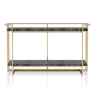 Buntington Faux Marble Top Sofa Table Gold Coating/Black - miBasics 3 Buntington Faux Marble Top Sofa Table Gold Coating/Black - miBasics - Image 2