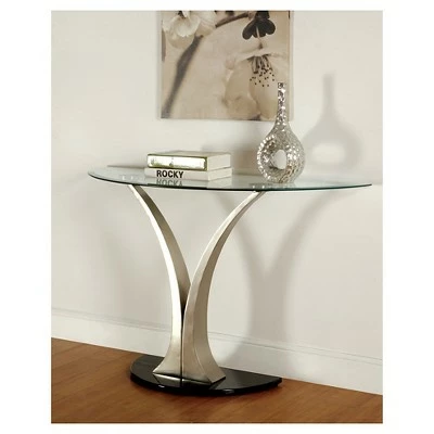 Valeri Modern Flared Glass Top Sofa Table Satin Plated - HOMES: Inside + Out 3 Valeri Modern Flared Glass Top Sofa Table Satin Plated - HOMES: Inside + Out