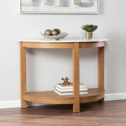 Vebell Demilune Console Table White/Natural - Aiden Lane