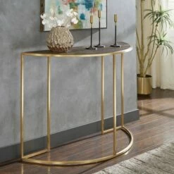 Jocelyn Antique Metal Half Round Sofa Table Gold - Inspire Q