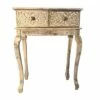 2 Drawer Mango Wood Console Table with Floral Carved Front Brown/White - The Urban Port -Console Tables Sales unnamed file 5485