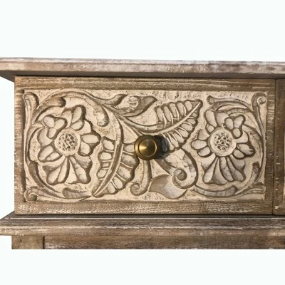 2 Drawer Mango Wood Console Table with Floral Carved Front Brown/White - The Urban Port 5 2 Drawer Mango Wood Console Table with Floral Carved Front Brown/White - The Urban Port - Image 3