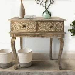 2 Drawer Mango Wood Console Table with Floral Carved Front Brown/White - The Urban Port 9 2 Drawer Mango Wood Console Table with Floral Carved Front Brown/White - The Urban Port -Console Tables Sales unnamed file 5488