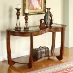 Kinto Modern Curved Glass Top Sofa Table Dark Red - HOMES: Inside + Out