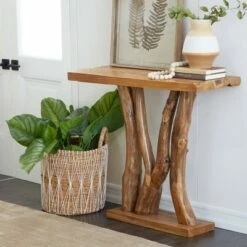 Olivia & May Contemporary Teak Wood Console Table Brown - Olivia & May
