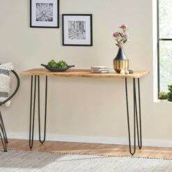 Plumb Handcrafted Modern Industrial Acacia Wood Console Table with Hairpin Legs Natural/Black - Christopher Knight Home