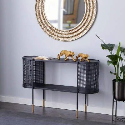 Olivia & May Contemporary Metal Oval Console Table Black - Olivia & May 3 Olivia & May Contemporary Metal Oval Console Table Black - Olivia & May