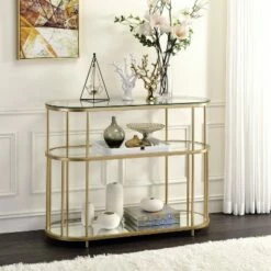 Invergarry Mirrored and Tempered Glass Sofa Table Gold - miBasics -Console Tables Sales unnamed file 5624