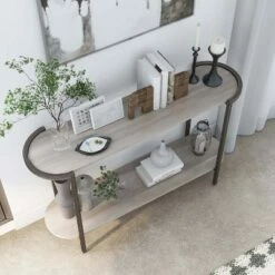 Millerton Lower Shelf Sofa Table Light Gray/Brushed Metal - miBasics -Console Tables Sales unnamed file 5628