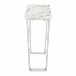 Modern Rectangular Faux Marble Console Table - Stone, Brushed Stainless Steel - Zm Home