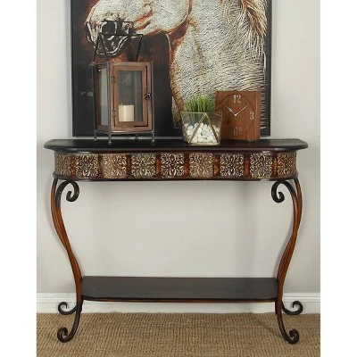 Olivia & May Traditional Metal Console Table - Dark Brown - Olivia & May 2 Olivia & May Traditional Metal Console Table - Dark Brown - Olivia & May
