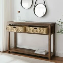 Mission Entry Table with Woven Baskets - Saracina Home Rustic Oak -Console Tables Sales unnamed file 623