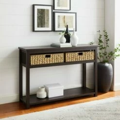 Mission Entry Table with Woven Baskets - Saracina Home Rustic Oak -Console Tables Sales unnamed file 624