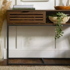 Visconti Boho Slat Door Entry Table - Saracina Home Dark Walnut -Console Tables Sales unnamed file 753