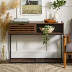 Visconti Boho Slat Door Entry Table - Saracina Home Dark Walnut -Console Tables Sales unnamed file 761