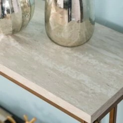 Brampton Faux Stone Console Table Champagne - Aiden Lane